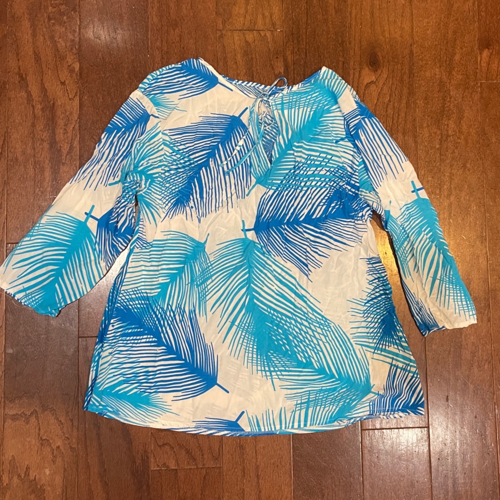 Women's 100% Cotton Blue leaf print Beach shirt Small S